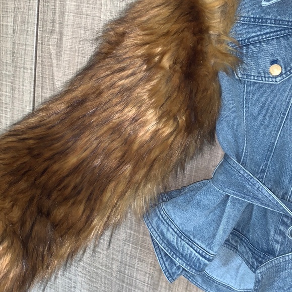 AZALEA WANG PORTUGAL DENIM FAUX FUR ARM JACKET - Picture 7 of 13